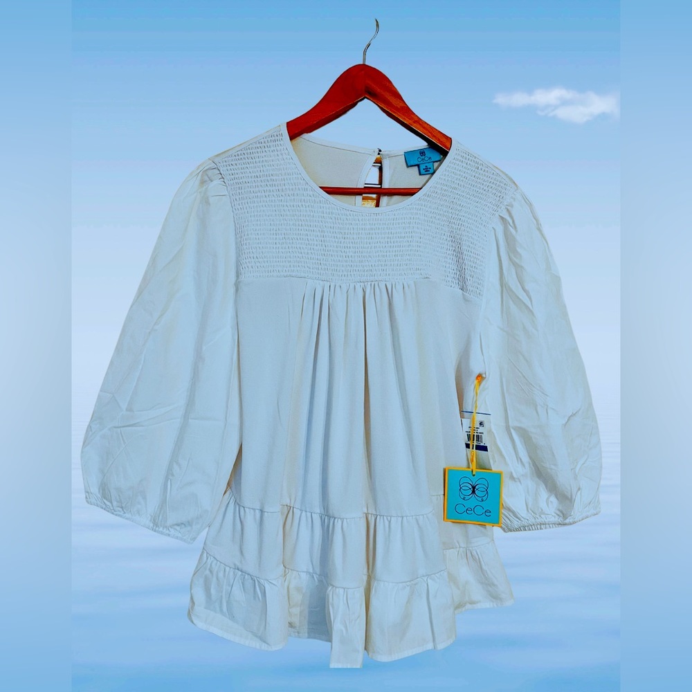 CeCe White Ruffle Blouse